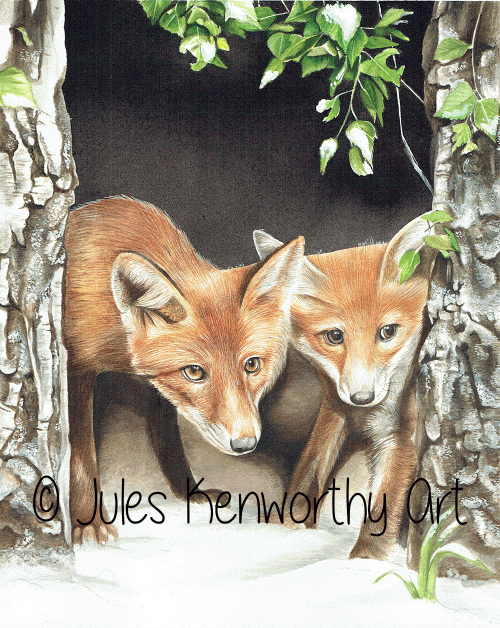 Winter Foxes - Detailed Watercolour Painting